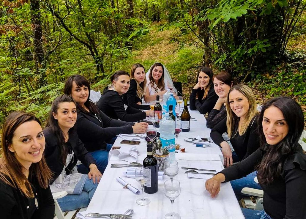 bachelorette party lunch in the woods